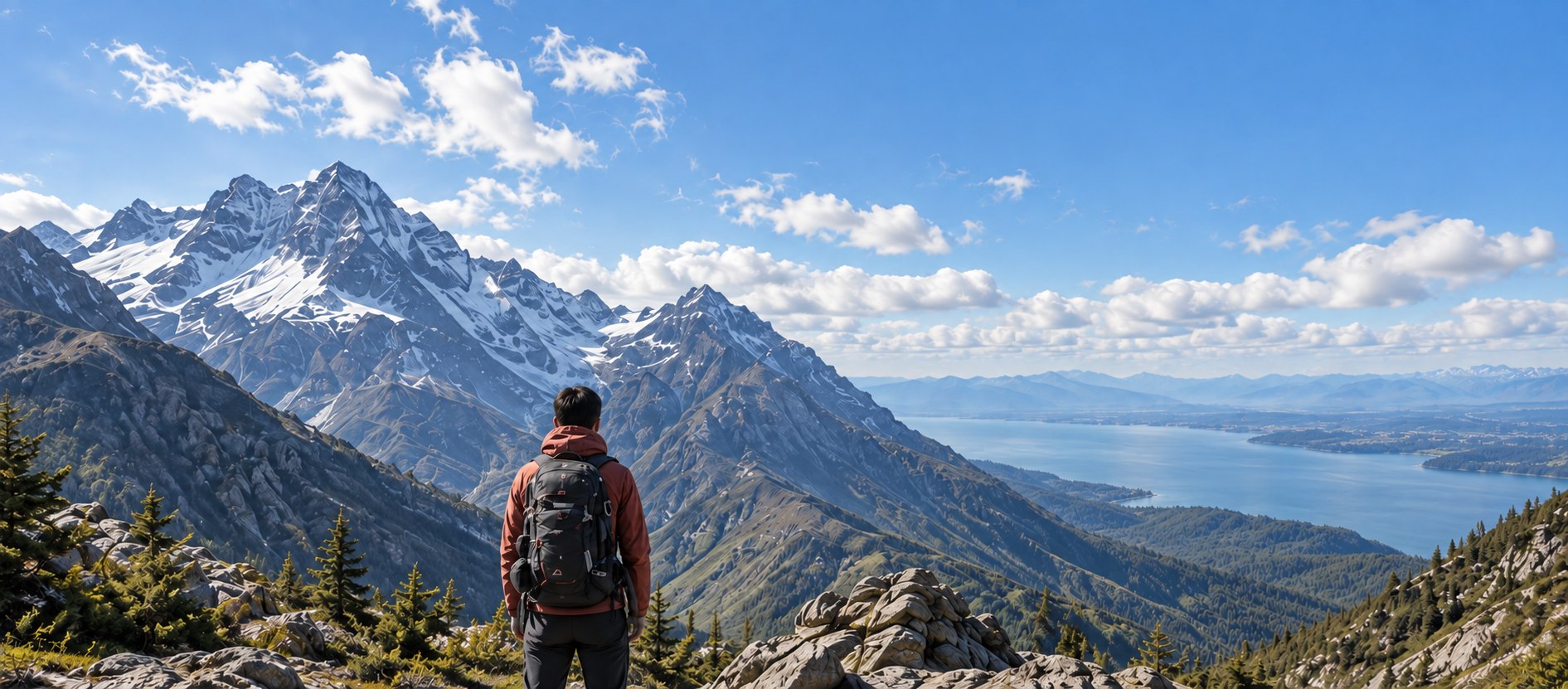 An alpine landscape viewed from a mountain overlook